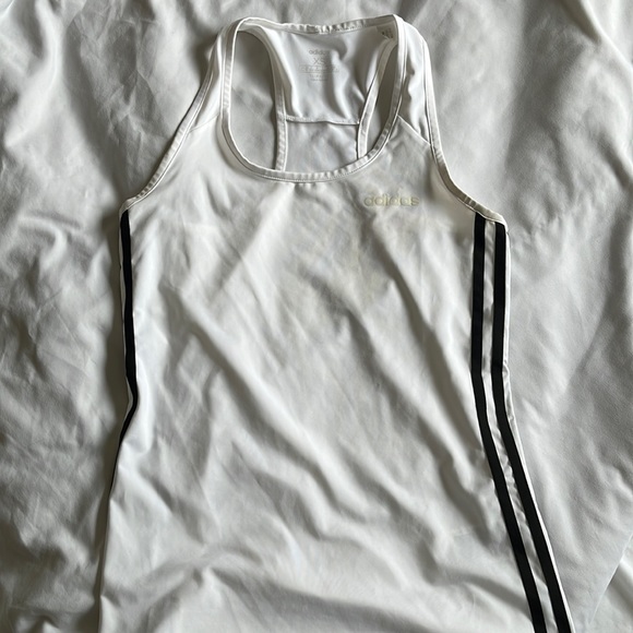 White adidas racer back running tank with black stripes - Picture 1 of 5
